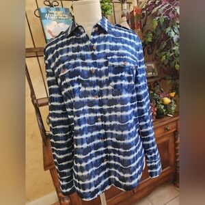 Worn Once-Tory Burch Blue & Off-White Blouse!!🦋🩷🦋
